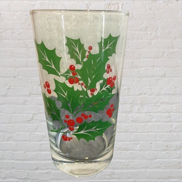 EGGNOG GLASSES -- Set of 4, Decorated with Holly and Holly Berries - Picture 2 of 3
